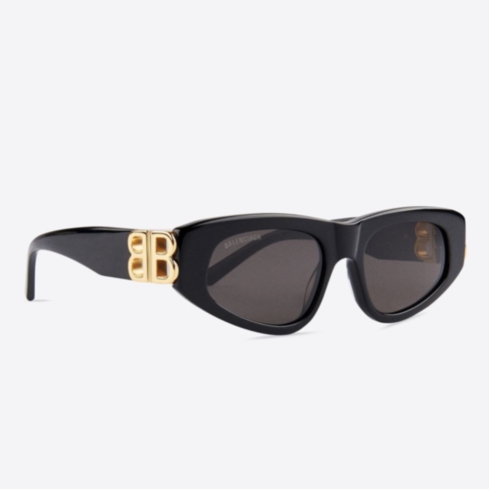 Balenciaga Black Cat-Eye Sunglasses with Gold BB Logo